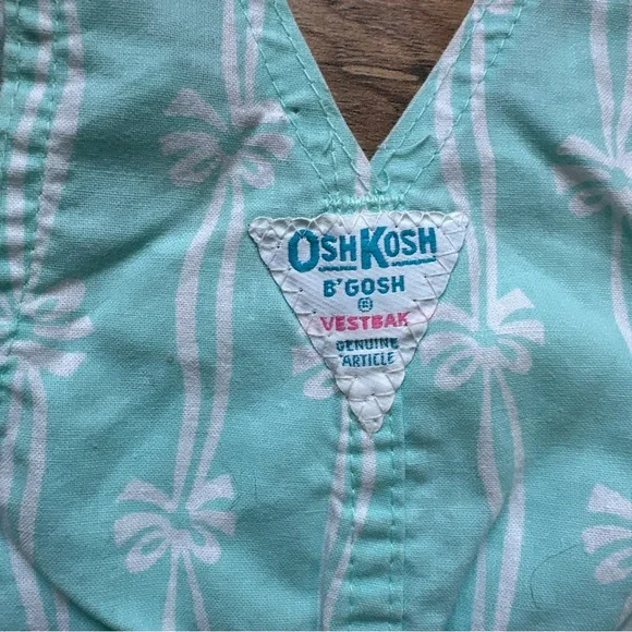 Vintage OshKosh B'Gosh Overalls Girls Size 6 Bow Ribbon Teal Vestbak Rare